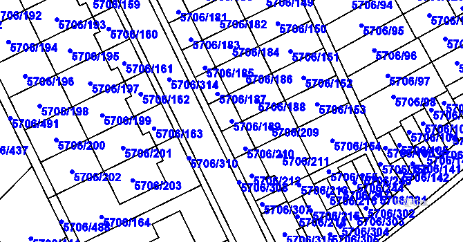 Parcela st. 5706/189 v KÚ Jihlava, Katastrální mapa