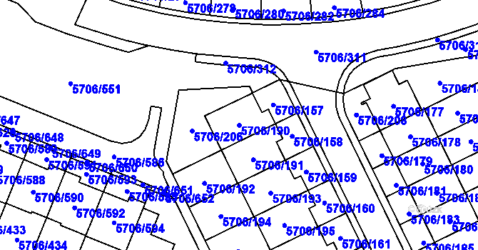 Parcela st. 5706/190 v KÚ Jihlava, Katastrální mapa