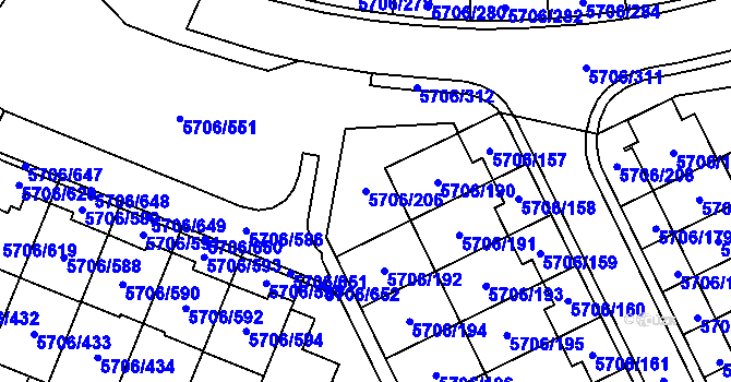 Parcela st. 5706/206 v KÚ Jihlava, Katastrální mapa