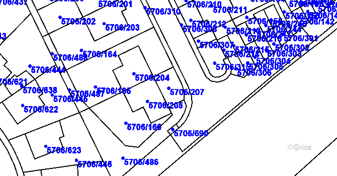 Parcela st. 5706/207 v KÚ Jihlava, Katastrální mapa
