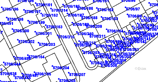 Parcela st. 5706/212 v KÚ Jihlava, Katastrální mapa