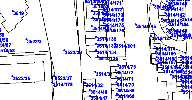 Parcela st. 3514/134 v KÚ Jihlava, Katastrální mapa