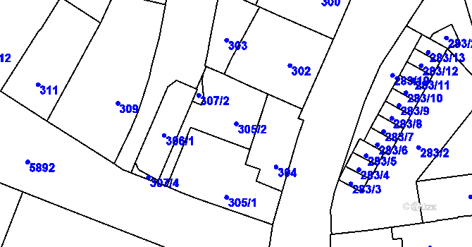 Parcela st. 305/2 v KÚ Jihlava, Katastrální mapa
