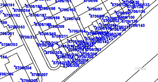 Parcela st. 5706/245 v KÚ Jihlava, Katastrální mapa