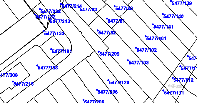 Parcela st. 5477/209 v KÚ Jihlava, Katastrální mapa