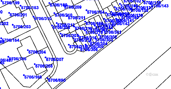 Parcela st. 5706/305 v KÚ Jihlava, Katastrální mapa