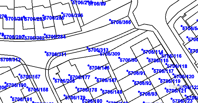 Parcela st. 5706/309 v KÚ Jihlava, Katastrální mapa