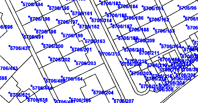 Parcela st. 5706/310 v KÚ Jihlava, Katastrální mapa