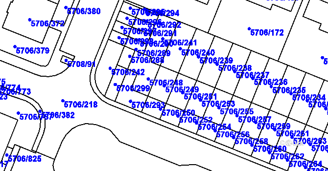 Parcela st. 5706/249 v KÚ Jihlava, Katastrální mapa