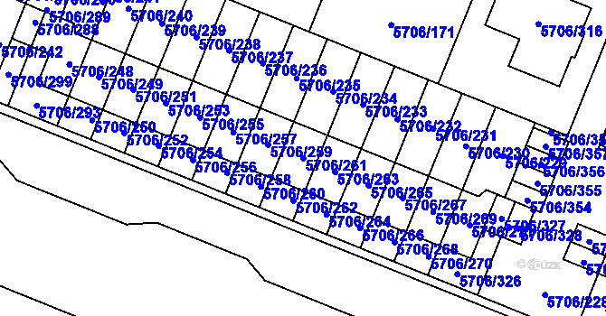 Parcela st. 5706/261 v KÚ Jihlava, Katastrální mapa