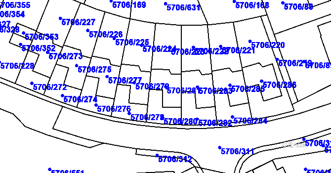 Parcela st. 5706/281 v KÚ Jihlava, Katastrální mapa