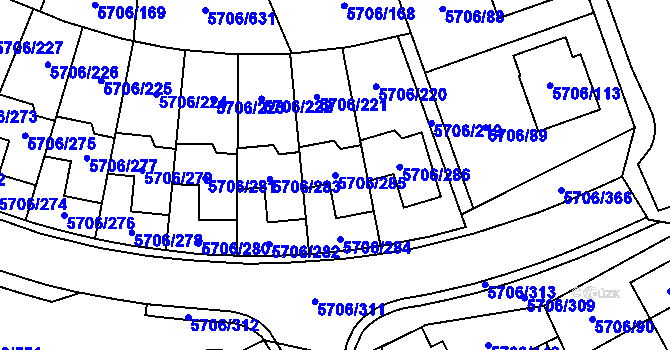 Parcela st. 5706/285 v KÚ Jihlava, Katastrální mapa