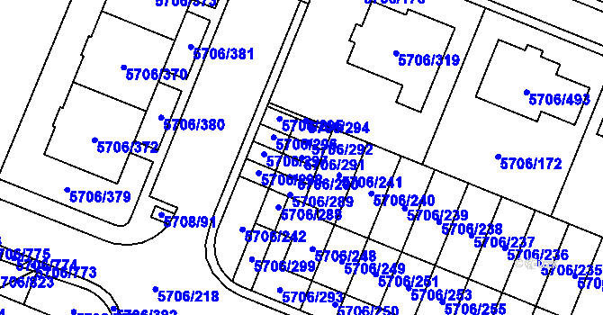 Parcela st. 5706/291 v KÚ Jihlava, Katastrální mapa