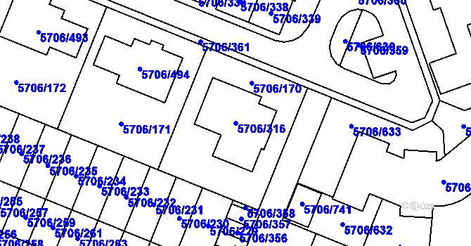 Parcela st. 5706/316 v KÚ Jihlava, Katastrální mapa