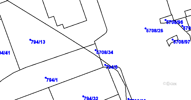 Parcela st. 5708/34 v KÚ Jihlava, Katastrální mapa