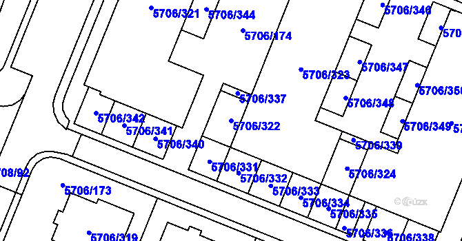 Parcela st. 5706/322 v KÚ Jihlava, Katastrální mapa