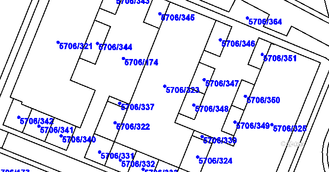 Parcela st. 5706/323 v KÚ Jihlava, Katastrální mapa