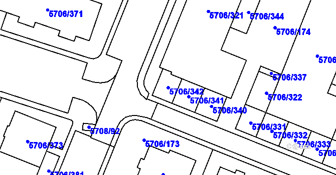 Parcela st. 5706/342 v KÚ Jihlava, Katastrální mapa