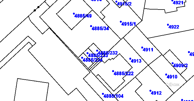 Parcela st. 4885/232 v KÚ Jihlava, Katastrální mapa