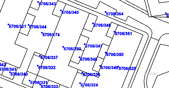 Parcela st. 5706/347 v KÚ Jihlava, Katastrální mapa