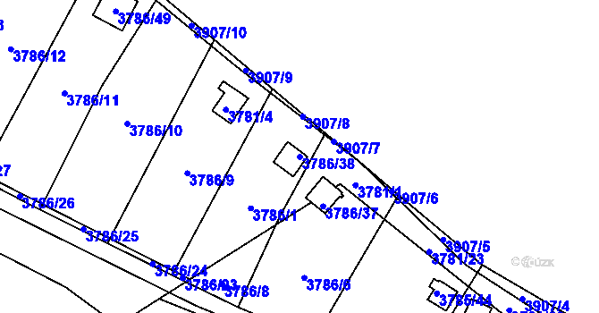 Parcela st. 3786/38 v KÚ Jihlava, Katastrální mapa