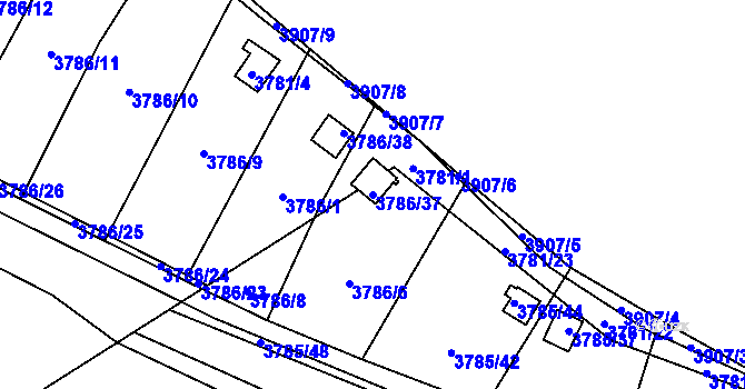 Parcela st. 3786/37 v KÚ Jihlava, Katastrální mapa