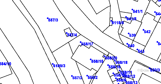 Parcela st. 558/17 v KÚ Jihlava, Katastrální mapa
