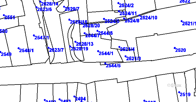 Parcela st. 2544/1 v KÚ Jihlava, Katastrální mapa
