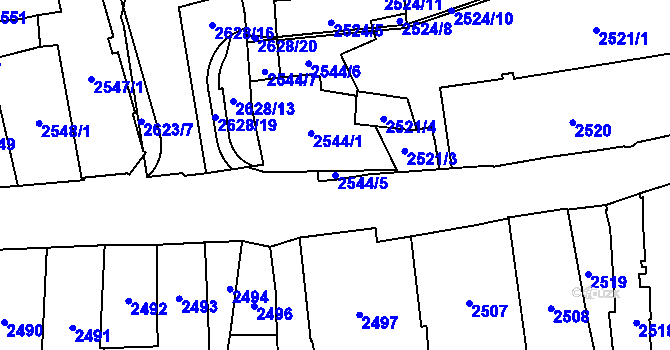Parcela st. 2544/5 v KÚ Jihlava, Katastrální mapa