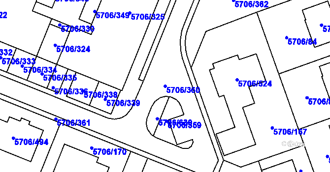 Parcela st. 5706/360 v KÚ Jihlava, Katastrální mapa
