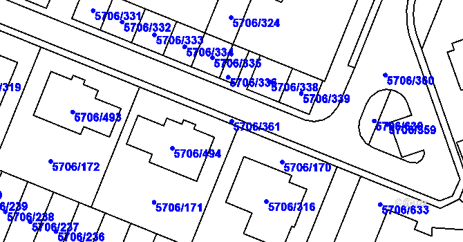Parcela st. 5706/361 v KÚ Jihlava, Katastrální mapa