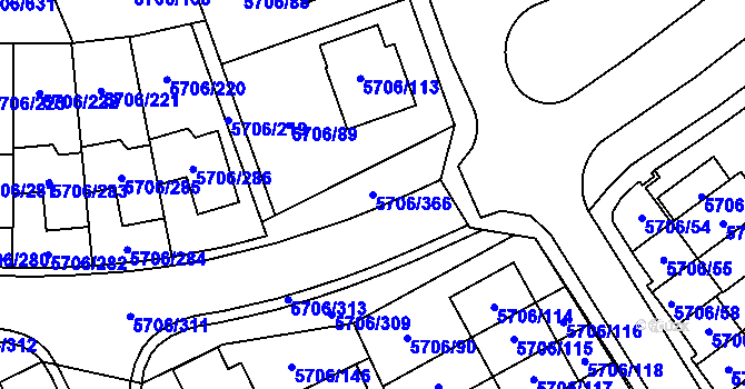 Parcela st. 5706/366 v KÚ Jihlava, Katastrální mapa