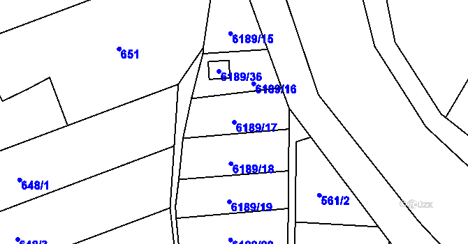 Parcela st. 6189/17 v KÚ Jihlava, Katastrální mapa