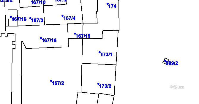Parcela st. 173/1 v KÚ Jihlava, Katastrální mapa