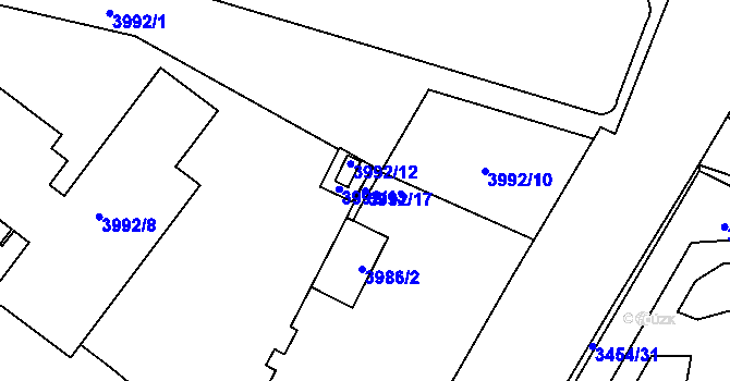 Parcela st. 3992/17 v KÚ Jihlava, Katastrální mapa