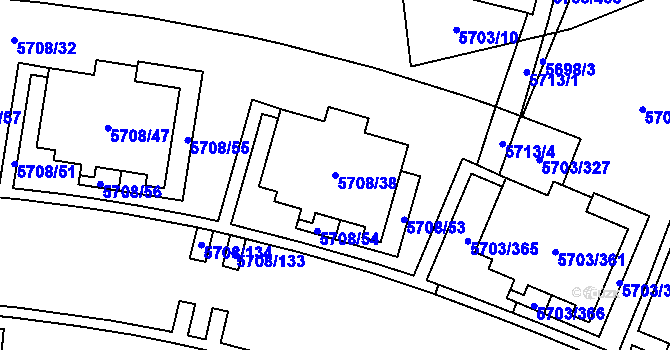 Parcela st. 5708/38 v KÚ Jihlava, Katastrální mapa