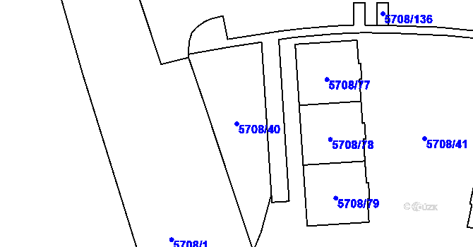 Parcela st. 5708/40 v KÚ Jihlava, Katastrální mapa