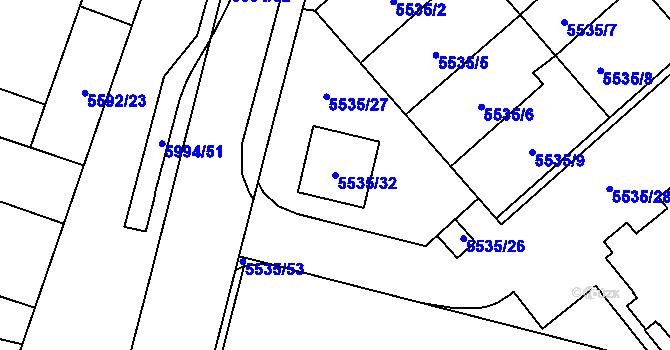 Parcela st. 5535/32 v KÚ Jihlava, Katastrální mapa
