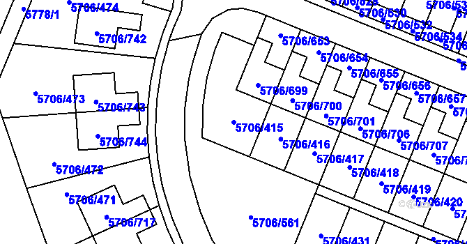 Parcela st. 5706/415 v KÚ Jihlava, Katastrální mapa