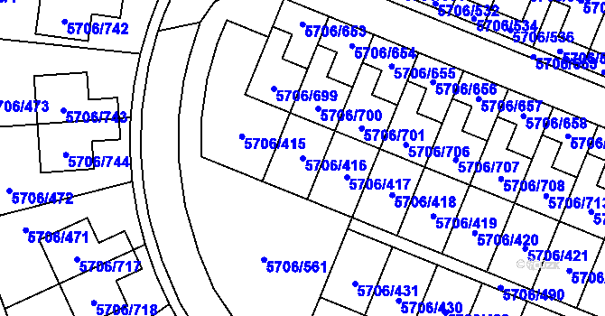 Parcela st. 5706/416 v KÚ Jihlava, Katastrální mapa