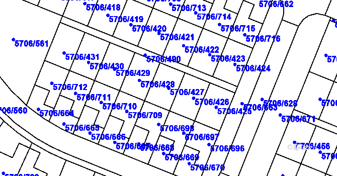 Parcela st. 5706/427 v KÚ Jihlava, Katastrální mapa