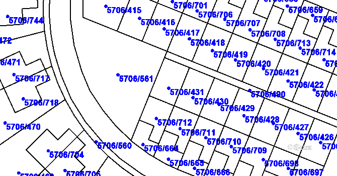 Parcela st. 5706/431 v KÚ Jihlava, Katastrální mapa