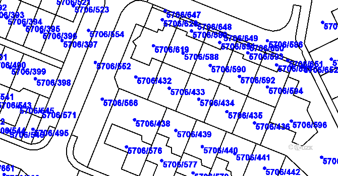 Parcela st. 5706/433 v KÚ Jihlava, Katastrální mapa