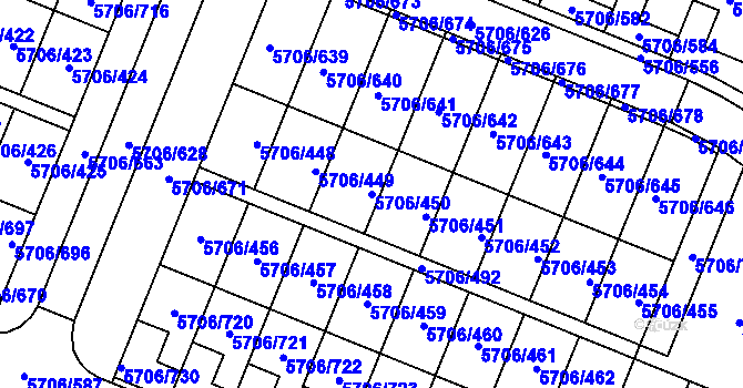 Parcela st. 5706/450 v KÚ Jihlava, Katastrální mapa