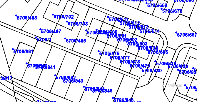 Parcela st. 5706/476 v KÚ Jihlava, Katastrální mapa
