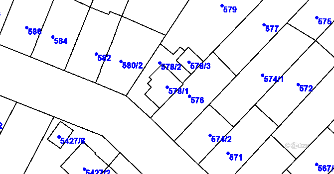 Parcela st. 578/1 v KÚ Jihlava, Katastrální mapa