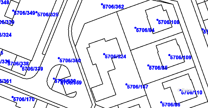 Parcela st. 5706/524 v KÚ Jihlava, Katastrální mapa