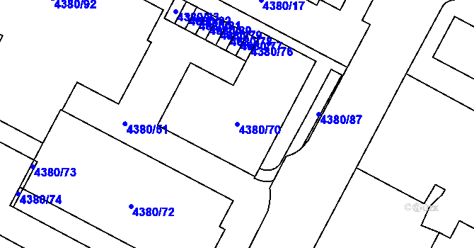 Parcela st. 4380/70 v KÚ Jihlava, Katastrální mapa