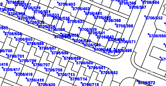 Parcela st. 5706/542 v KÚ Jihlava, Katastrální mapa