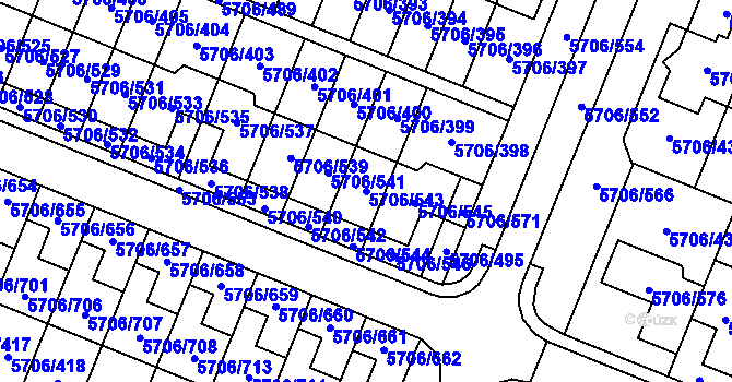 Parcela st. 5706/543 v KÚ Jihlava, Katastrální mapa